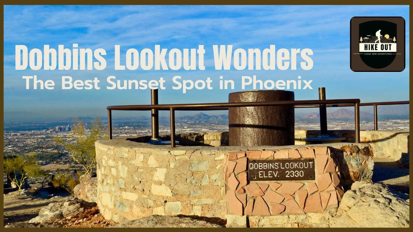 "Dobbins Lookout at sunset in Phoenix, Arizona, highlighting panoramic views of the Valley with its iconic elevation of 2,330 feet."