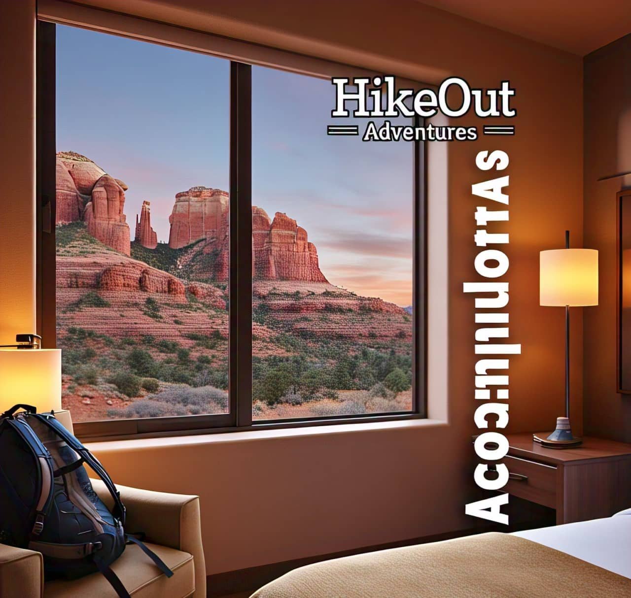 Sedona hotel room with red rock view near Doe Mountain hiking trail.