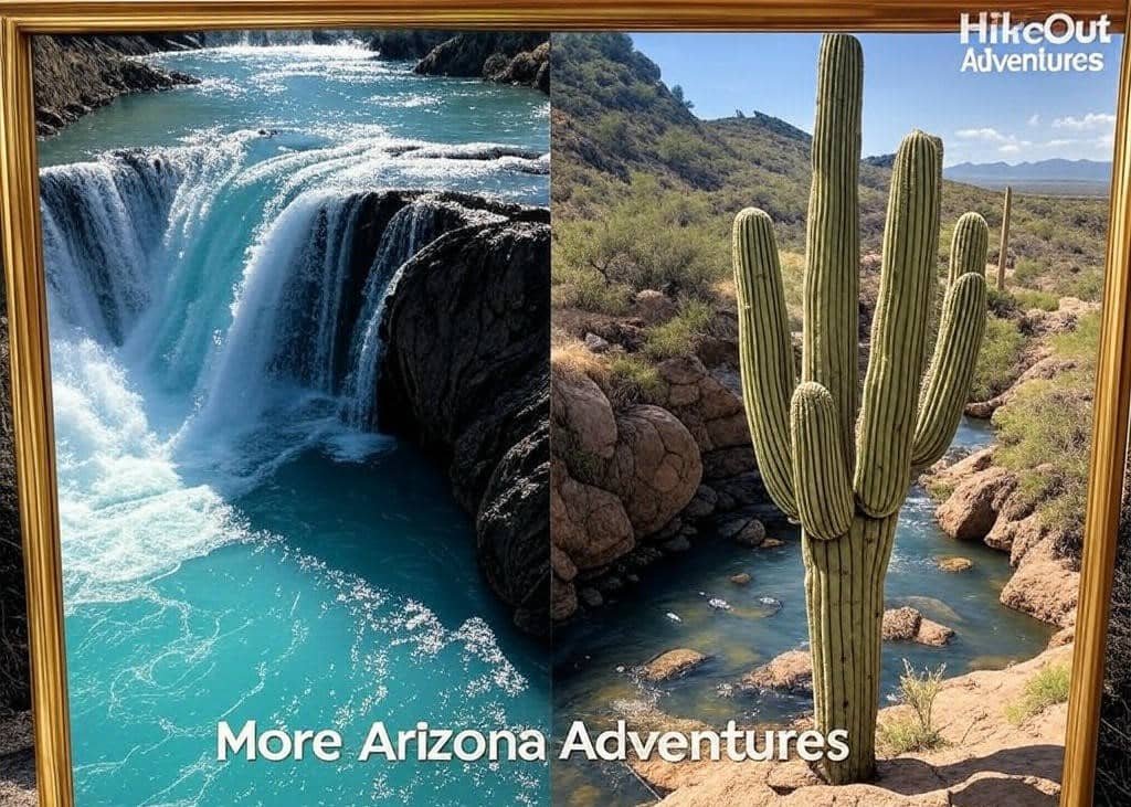 Comparison of Beaver Falls' turquoise waters and rare crested saguaro cacti in Arizona