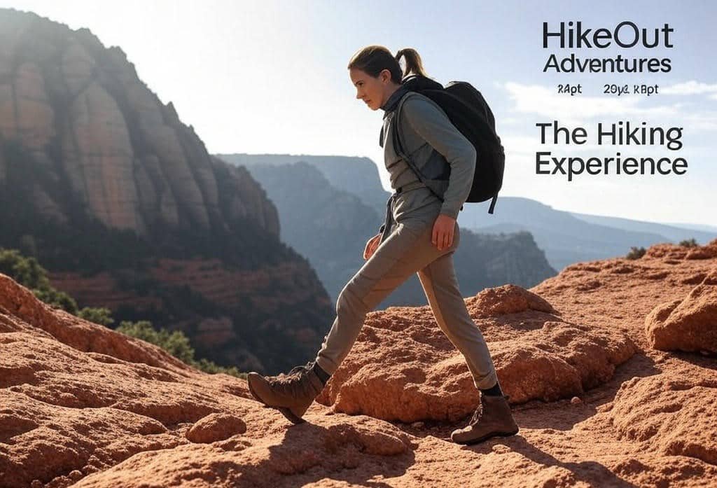 Woman hiking Doe Mountain Sedona trail with rocky switchbacks and red rock views.