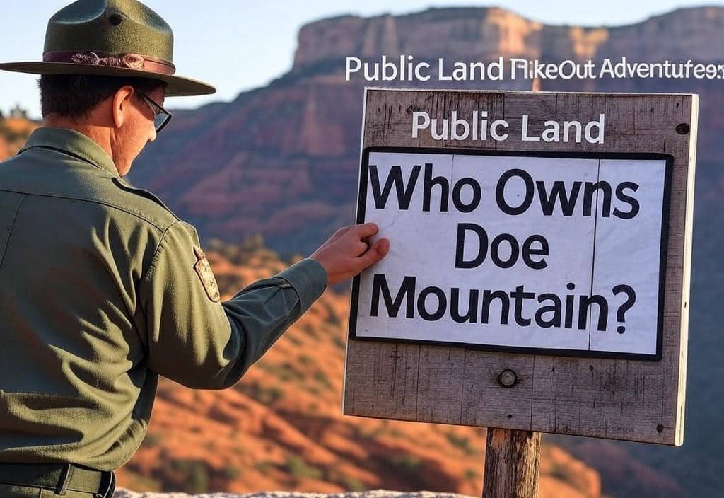 Ranger at Doe Mountain trailhead with Coconino National Forest notice in Sedona.