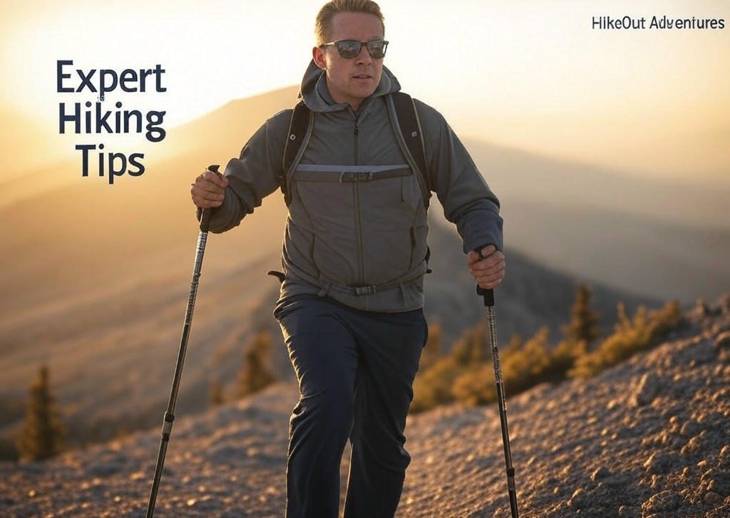 Properly equipped hiker navigating above treeline on Humphreys Peak trail at sunrise